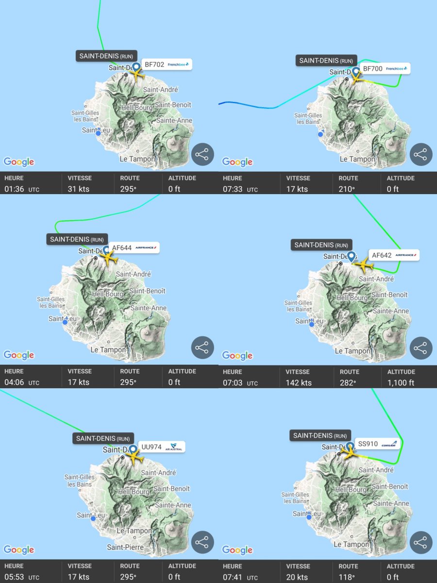 citizen_K4's tweet photo. 6 vols pour #LaRéunion aujourd'hui : Trajectoire la plus atypique pour le 350-900 ~ F-HREV de @flyfrenchbee en approche de #FMEE. Contournement des masses nuageuses les + actives de la DP 95S-INVEST ? #AF644 #AF642 #BF700 #BF702 #UU974 #SS910
#AvGeek @flightradar24 https://t.co/WJ1yEoIQ2n