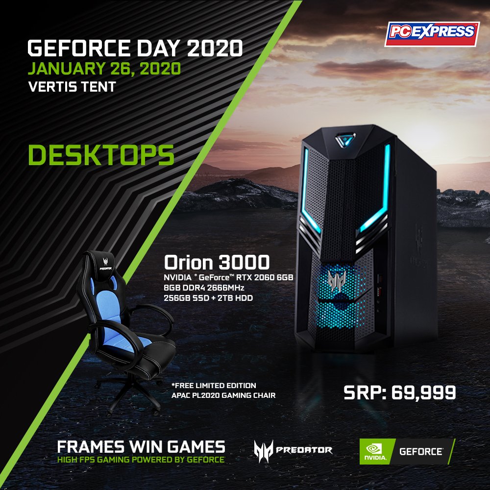 predatorph's tweet photo. Still undecided on which desktop to go for? Look no more and grab up to 50% discount on Acer and Predator desktops at #GeForceDay2020!
Click here to register: https://t.co/peuESin3ui
#FramesWinGames #RTXItsOn #SummonYourStrength https://t.co/zgubSIg8td