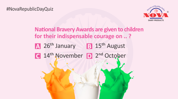 Question 4
Celebrate this #RepublicDay by taking part in the #republicdaycontest & stand a chance to win a gift hamper from #NovaDairy. Answer all the questions correctly using #NovaRepublicDayQuiz.
Participate, share & tag your friends.
#Contest #ContestAlert #RepublicDay2020