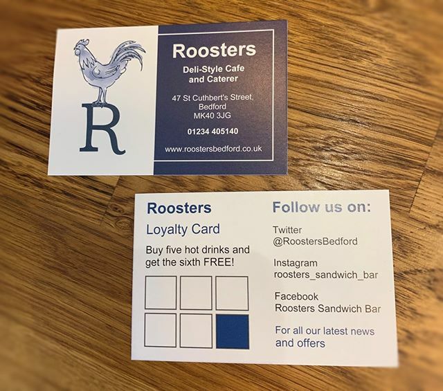 RoostersBedford's tweet photo. We've just got a new batch of our Roosters Loyalty Cards in this week. Grab one from the counter next time you're in. Get a stamp every time you buy a hot drink, and get your sixth drink absolutely FREE! Grab one quick though, as the last batch disappear… https://t.co/t5w50wLHSC https://t.co/HUnqeaKwAv