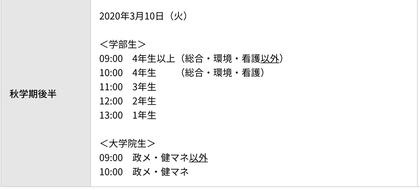 塾生情報局 慶應生向けメディア 重要 秋学期の成績発表日程は以下の通りです 成績発表日 年3月10日 火 確認方法 T Co Fipoazgjeg を開く 学業成績表をクリック 学業成績表メニュー画面で再度必要情報を入力して確認 塾生情報局 慶應生向けメディア 重要 秋学期の成績発表日程は以下の通りです 成績発表日 年3月10日 火 確認方法 T Co Fipoazgjeg を開く 学業成績表をクリック 学業成績表メニュー画面で再度必要情報を入力して確認