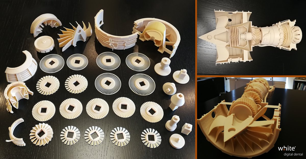 Es muss nicht immer #Zahntechnik sein! 🎊 Vieles ist möglich und so können wir die Technologie auch für andere Branchen nutzen. 👉Seht selbst, diese Teilstücke einer Modellflugzeugturbine wurde in unserem #3D #Drucker gefertigt. Perfekte Passung &amp; Detailtreue.😍