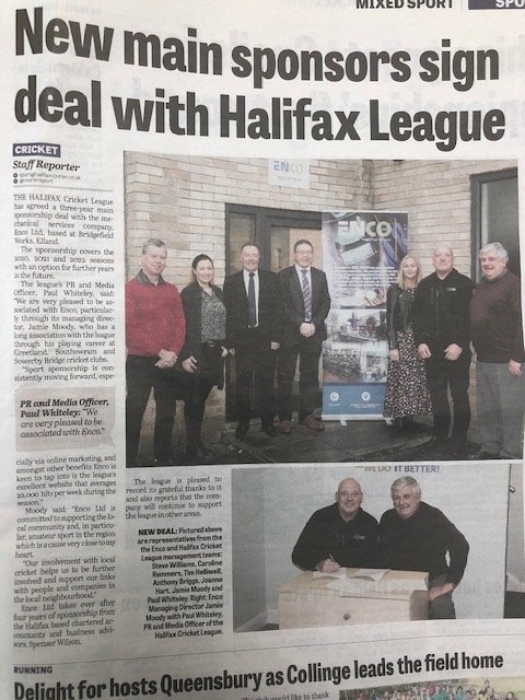 enco_ltd's tweet photo. Spotted in the Halifax Courier Yesterday!
Go grab yourself a copy and read all about our new 3 year sponsorship with @HalifaxCLπ
#ENCOLtd #Sponsorship #Cricket #HalifaxCL #B2B #SmallBiz #HalifaxCourier #LocalBiz https://t.co/QD8ZuJLyIo