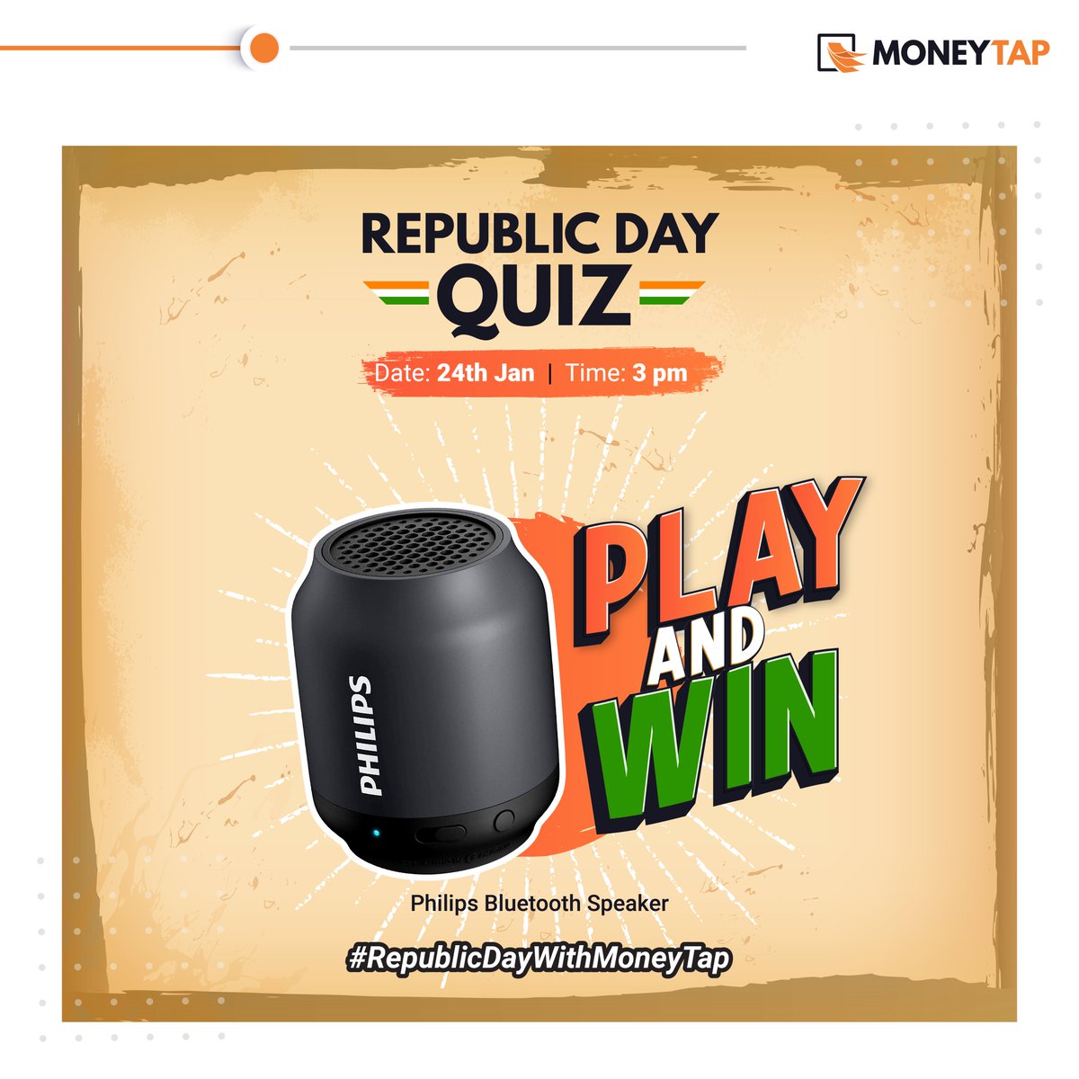 MoneyTapApp's tweet photo. #ContestAlert #Contest 📢
Tag, Retweet, Repeat! #RepublicDayWithMoneyTap should be trending before we start. 💯
Starting in 30 minutes.🕒 

#MoneyTap #RepublicDayWithMoneyTap #RepublicDay https://t.co/C67SCtnaXj