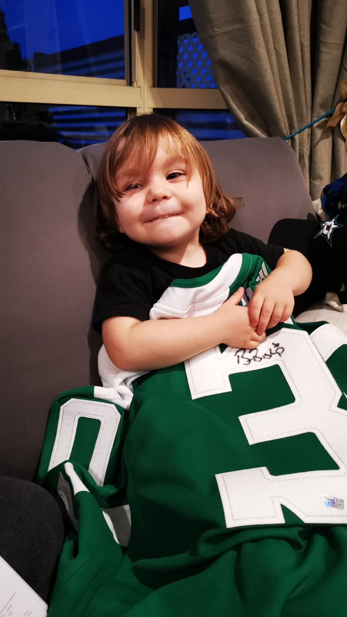 wendymhansen's tweet photo. Thank you @Benbishop30 and @FansAuthentic for this amazing @DallasStars Winter Classic jersey!! Tyler is in love with it already. Guess @tseguinofficial has competition for his favourite Star now!
#TJ #TylerJameson #MiracleBaby #DallasStarsBaby #GoStars #AussieStarsFan https://t.co/tTZ1NxHM7L