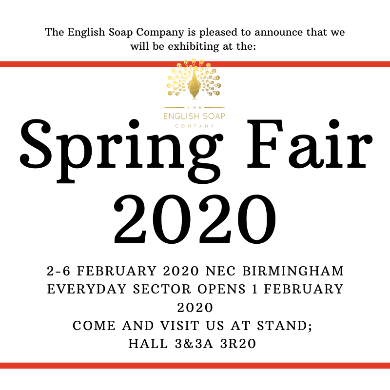 The English Soap Company (@theenglishsoap) on Twitter photo We will be attending the Spring Fair 2020 at the NEC Birmingham. We will be in Hall3 & 3A on stand 3R20. Please come and see us and check out our new ranges. @Springfair2020 We will be attending the Spring Fair 2020 at the NEC Birmingham. We will be in Hall3 & 3A on stand 3R20. Please come and see us and check out our new ranges. @Springfair2020