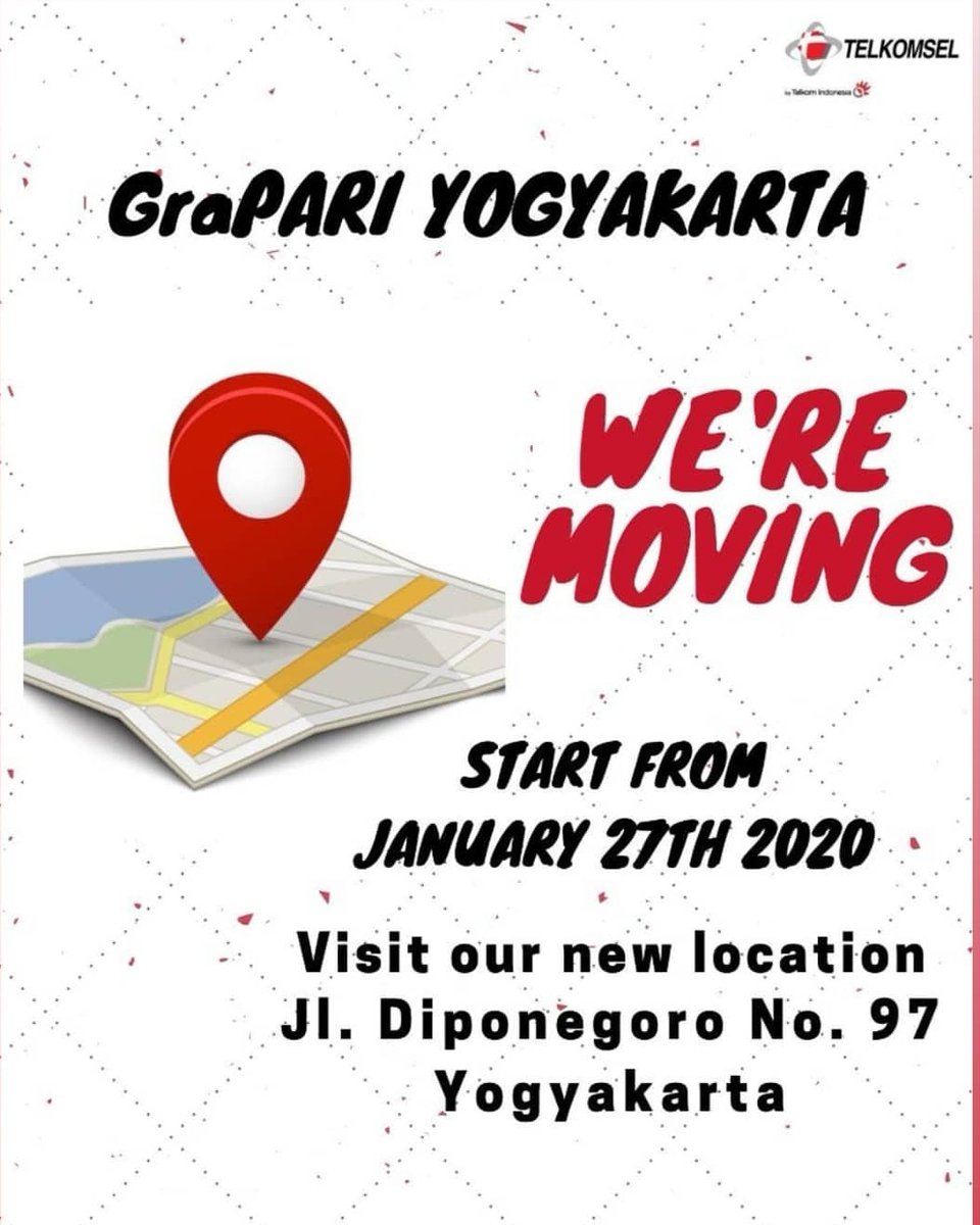 bramenpe's tweet photo. Hai kamu kamu pencinta #telkomsel di #jogja #Yogyakarta ....
Kantor pelayanan #GraPARI yang di jalan jendral Sudirman , per senin 27 Januari pindah nggih ....
ke Jl. DIPONEGORO No 97 , Tugu Jogja ke Barat dikit ... sampai berjumpa di sana .... https://t.co/wZktMR1DjI