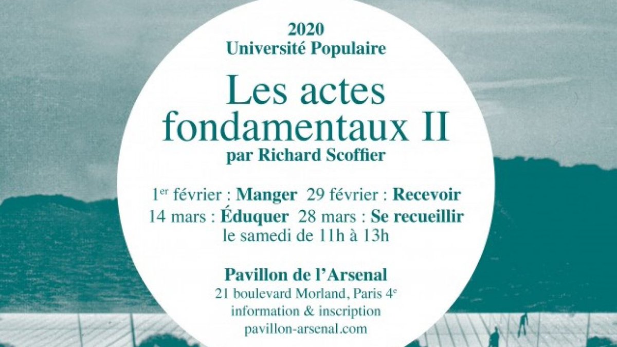 📣 ÉVÉNEMENT⎪
À vos crayons ! 📝 L’Université Populaire du <a href="/PavillonArsenal/">PAVILLON ARSENAL</a>
 revient pour sa 10e édition. Manger, recevoir, éduquer et se recueillir : Richard Scoffier interrogera ces « actes essentiels de l’humanité »
📆 RDV le 1er février
Les infos ➤ tema.archi/articles/4-cou…