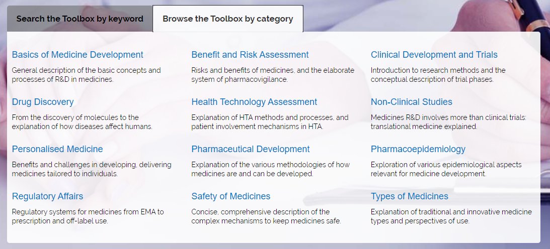 Screenshot of the EUPATI toolbox search by category