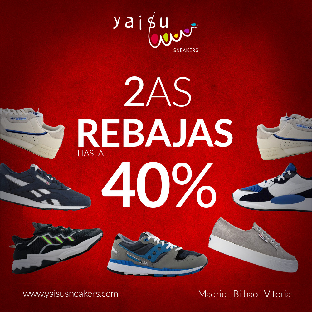 Yaisu Sneakers on Twitter: "🔛Activadas las Segundas Rebajas en nuestra web y en las tiendas Yaisu. el 40% temporada y hasta 50% en nuestro OUTLET 🔛 https://t.co/YyEmyXac7U #yaisu #yaisusneakers #sneakers #