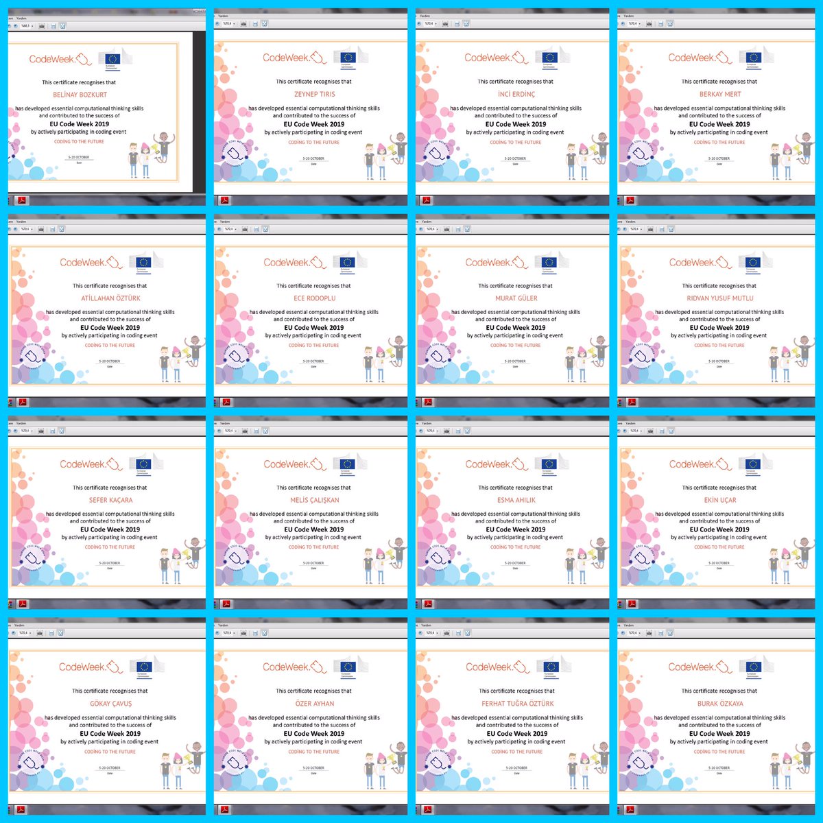 koseoglu_gonca's tweet photo. Öğrencilerim @CodeWeekEU de gösterdikleri performanslarla belgeyi hakettiler.@CodeWeekTurkey #code #CodeWeekDeepDive @tretwinning @izmir_etwinning https://t.co/0bg4nk4Hx0