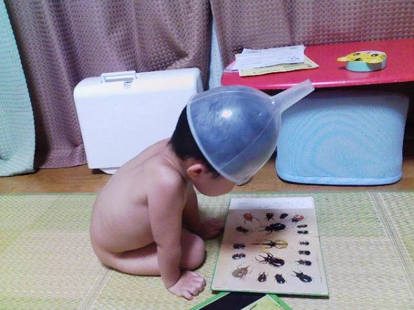 可愛すぎません？！大好きなカブトムシとの一体感を求めた子どもが反則級に可愛い。