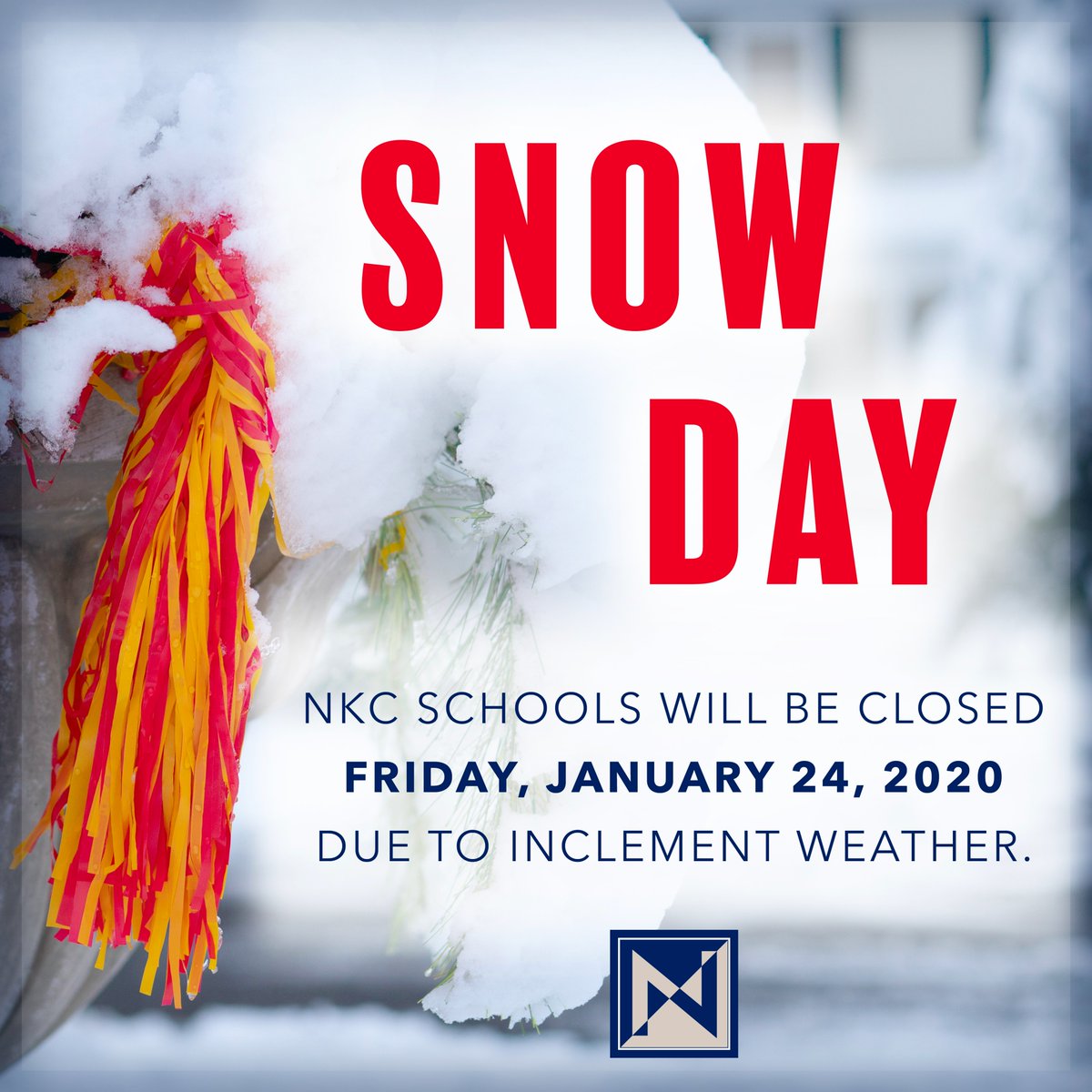 NKCSchools's tweet photo. There is NO SCHOOL on Friday, Jan. 24 due to winter weather &amp; hazardous road conditions. Adventure Club opens at combined snow day sites at 7:15am. Evening activity cancellations will be handled on a case-by-case basis. Visit your school’s website and/or social media for info. https://t.co/d9lRozoWwU