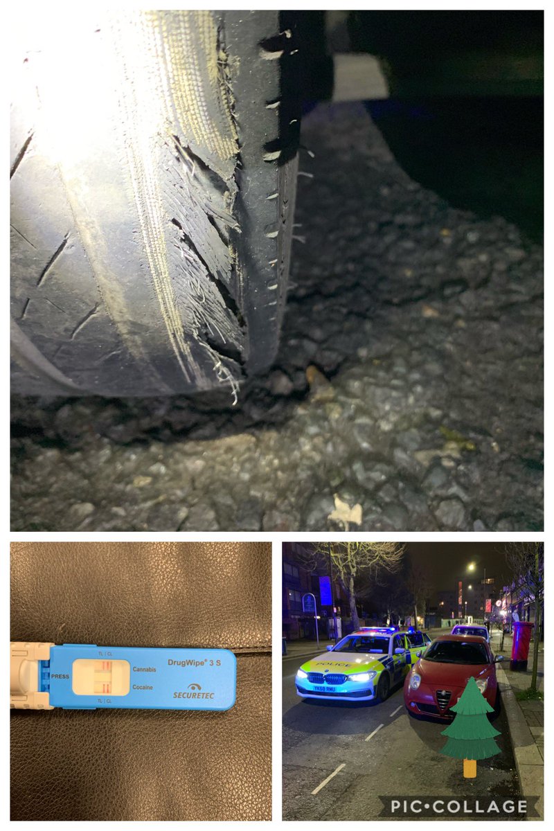 It was a night for awful tyres last night. Stopped this Alfa Romeo in Brent London. Driver arrested on suspicion of drug driving (cannabis and cocaine) cord exposed on tyre and not wearing his seatbelt. Vehicle prohibited until it’s roadworthy. Driver in custody #safespeed 👍