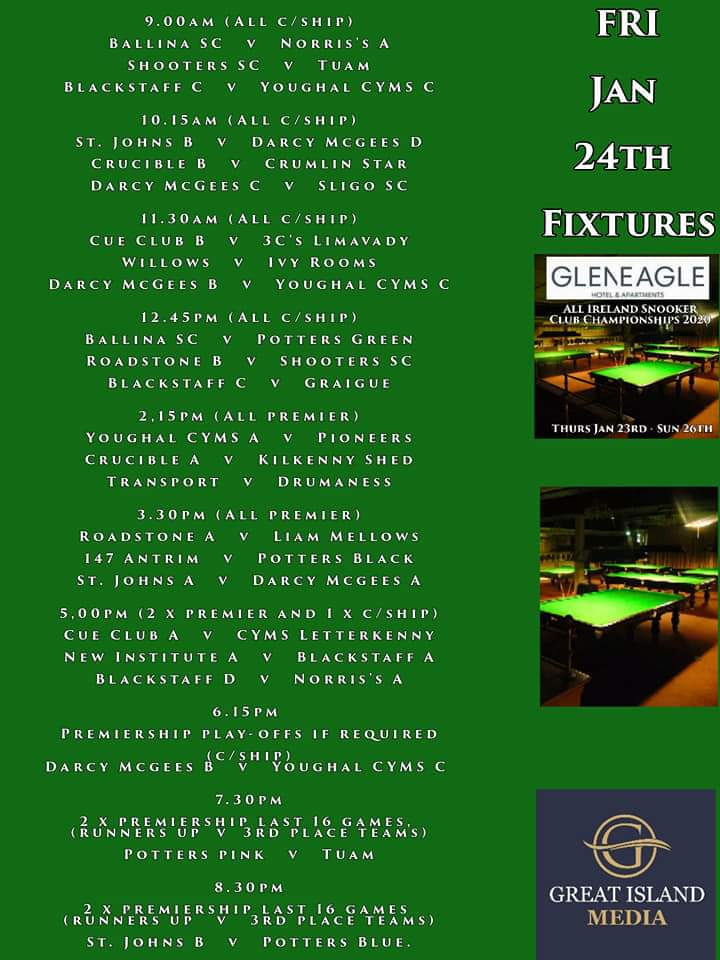 GreatIslMedia's tweet photo. Follow our Facebook page for all the latest from the All Ireland Snooker Club Championships @GleneagleHotel this weekend 🎥

Live streams, interviews and banter sponsored by @MacauSporting

#Snooker #Killarney2020 #AllIrelandClub2020
@ProKiely @CrucibleCork @TheCueClub147 https://t.co/cQ1UnrMeHa