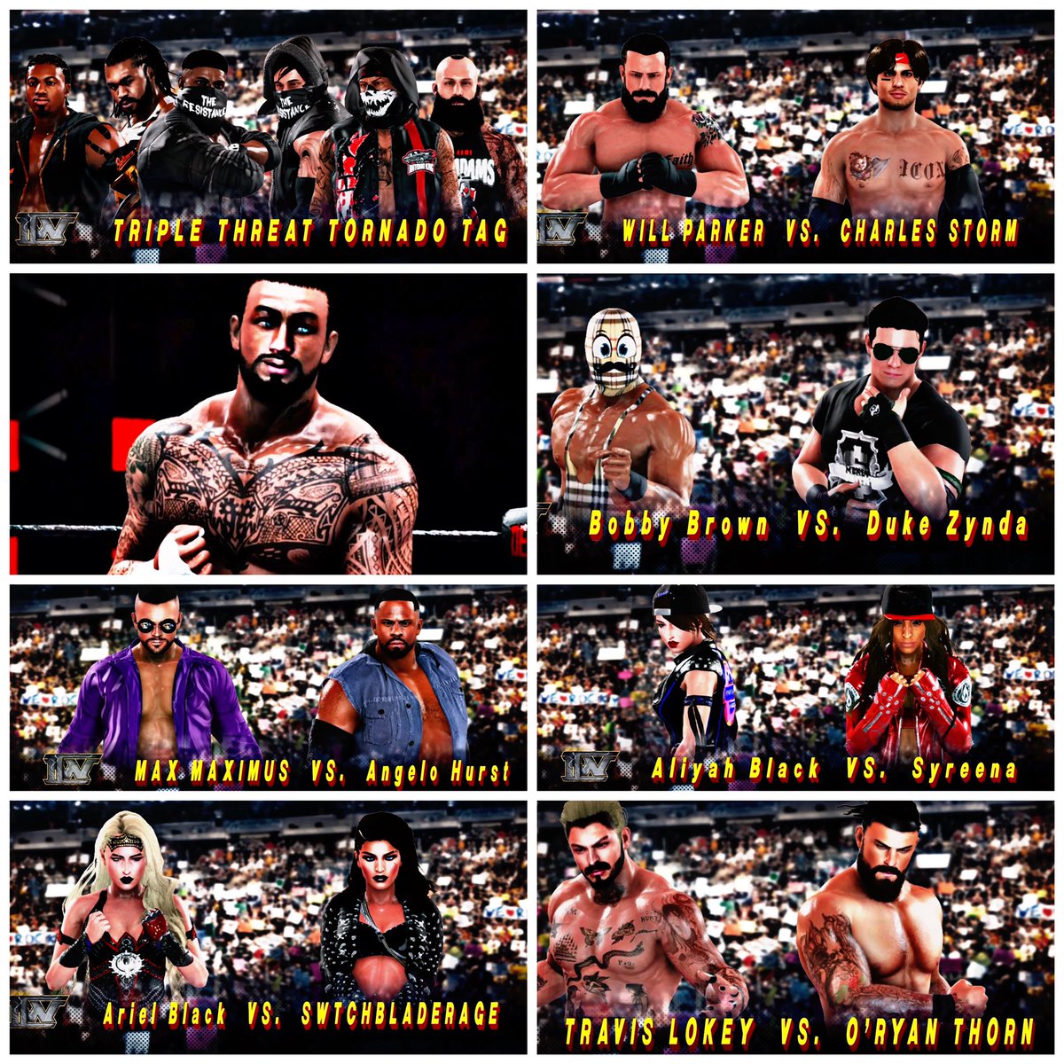 Offical_IIW's tweet photo. The UpComing Match Card For IIW!!! 
- Triple Threat Tag Team Match 
- Jaden Shadow Speaks 
- Syreena vs Aliyah Black 
- Ariel Black vs SwitchBladeRage
- 4 First round match ups in the World championship Tournament!! 
Stay Tuned!!! https://t.co/s7yu6vMVY3