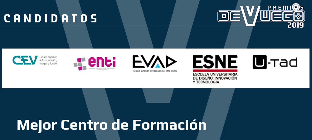 DeVuego's tweet photo. Candidatos #PremiosDeVuego2019 
🏆 Mejor Centro de Formación
➡️ CEV (@CEV_)
➡️ ENTI (@ENTI_BCN) 
➡️ EVAD (@EvadFormacion) 
➡️ ESNE (@esne_es) 
➡️ U-tad (@U_tad) https://t.co/nPtepq8q9k