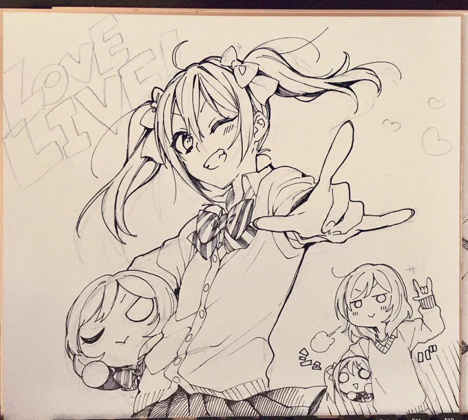 まだ途中だけどこんな感じのモノクロ色紙です✍️ のぞえり・りんぱなも描くよ!絵柄は選べませんがCPは選べるようにしておきます…! 