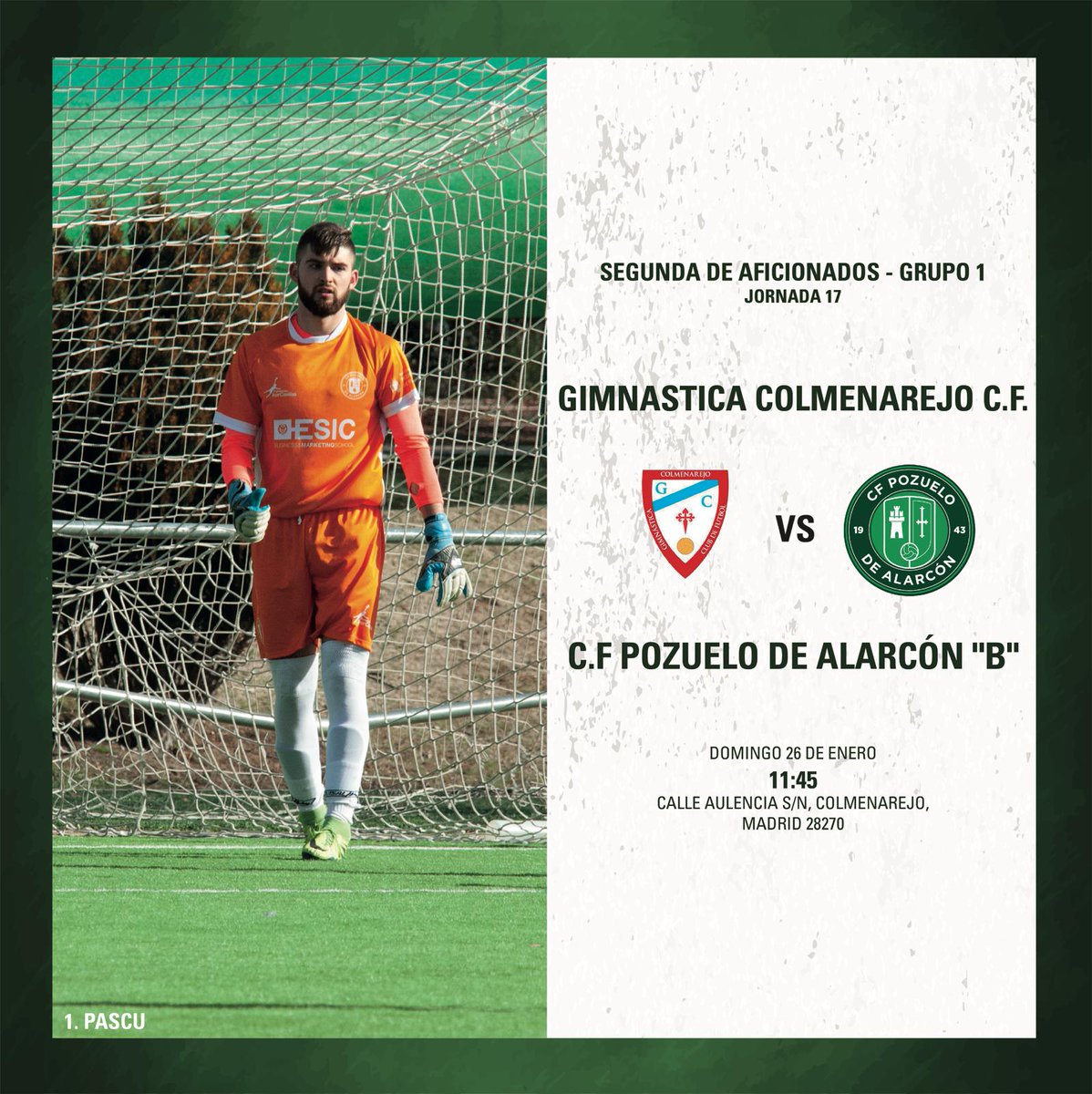 Pika2011's tweet photo. #AFICIONADOB 💚⚪️|
 El @Cfpozuelo "B" Termina este domingo la primera vuelta con intención de seguir acercándose a los puestos de ascenso.Objetivo 3 puntos 
📊 Jornada 17
📆 Domingo 26 Ene. 
🕓11:45
⚽️ @GColmenarejoCF 🆚 #AficionadoB
🏟 Colmenarejo
#FamiliaVerde⚽💚 
#VamosPozu https://t.co/z0dDoW88XJ