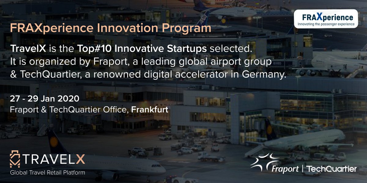 We are delighted to be among the top 10 Innovative Startups selected by <a href="/Airport_FRA/">Frankfurt Airport</a> and @TechQuartier at #FRAXperience 

#FRAfutureT3