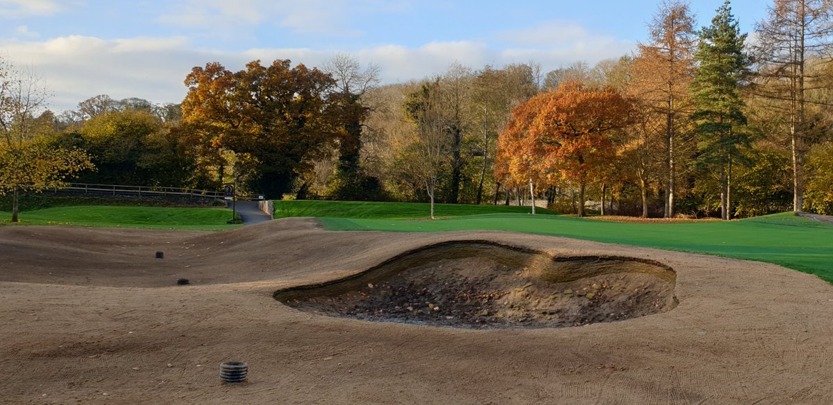 DARGolf_'s tweet photo. Remodel of all bunkers @Hermitagegolfc Dublin complete, project designed by @reGOLFdesign, bunkers revetted with @DuraBunker edging, turf going down now from @Inturf, #SportBond liner and new sand coming soon, big thank you to all involved #turfimprovements https://t.co/Z3N1xVIXED