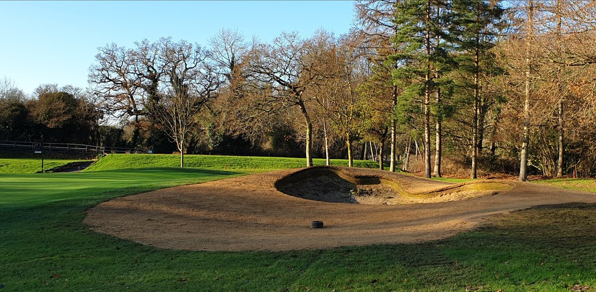 DARGolf_'s tweet photo. Remodel of all bunkers @Hermitagegolfc Dublin complete, project designed by @reGOLFdesign, bunkers revetted with @DuraBunker edging, turf going down now from @Inturf, #SportBond liner and new sand coming soon, big thank you to all involved #turfimprovements https://t.co/Z3N1xVIXED