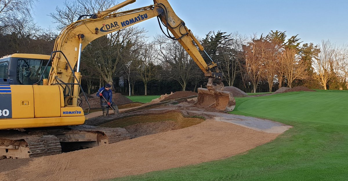 Remodel of all bunkers <a href="/Hermitagegolfc/">Hermitage Golf Club</a> Dublin complete, project designed by <a href="/reGOLFdesign/">REGOLF</a>,  bunkers revetted with <a href="/DuraBunker/">DuraBunker Ltd</a> edging, turf going down now from <a href="/Inturf/">Inturf</a>, #SportBond liner and new sand coming soon, big thank you to all involved #turfimprovements