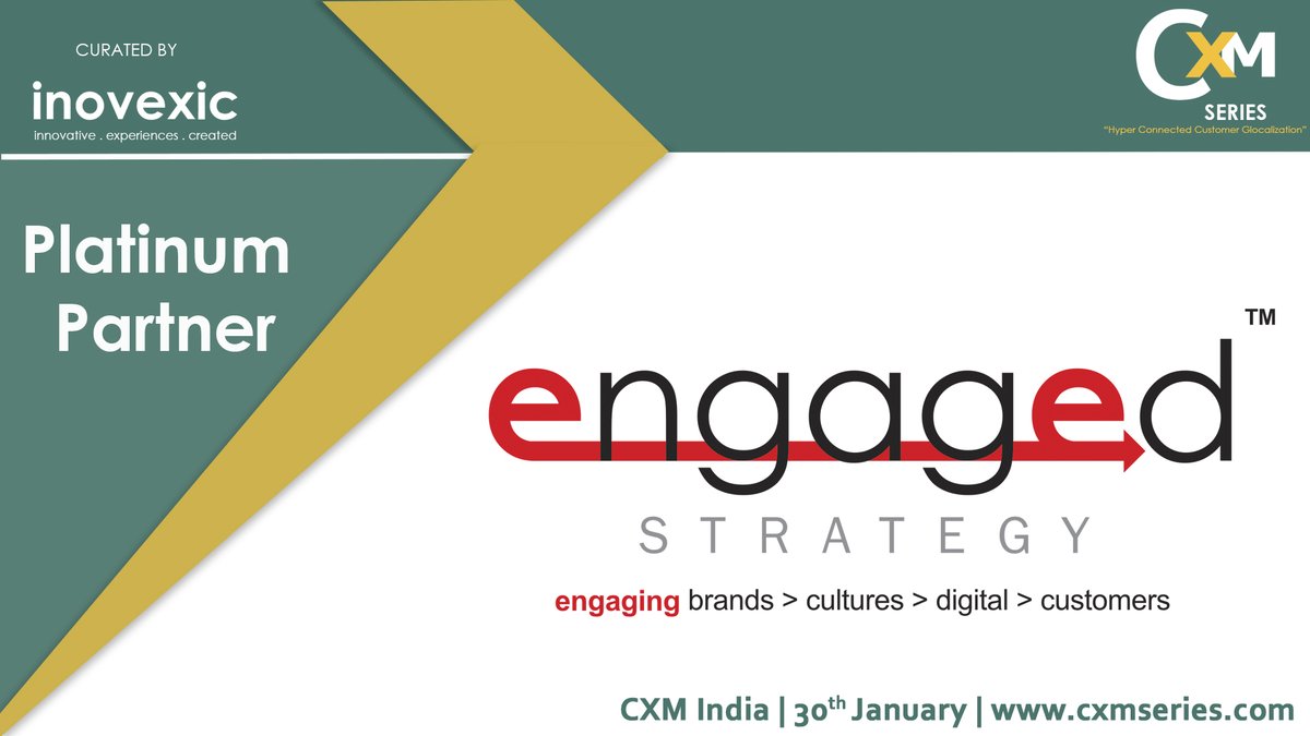 CxmSeries's tweet photo. @CxmSeries is proud to associate with @EngagedInc as PLATINUM PARTNER at CXM India.

#CXMSERIES 2020 | Jan 30th 2020 | Courtyard by Marriott Bangalore

To know more &amp; participate: https://t.co/jQsROEhBhQ
Whatsapp: https://t.co/rDcb0P8JVS

#CustomerExperience #Conference #cxm #CX https://t.co/ILCsYt2Mvv