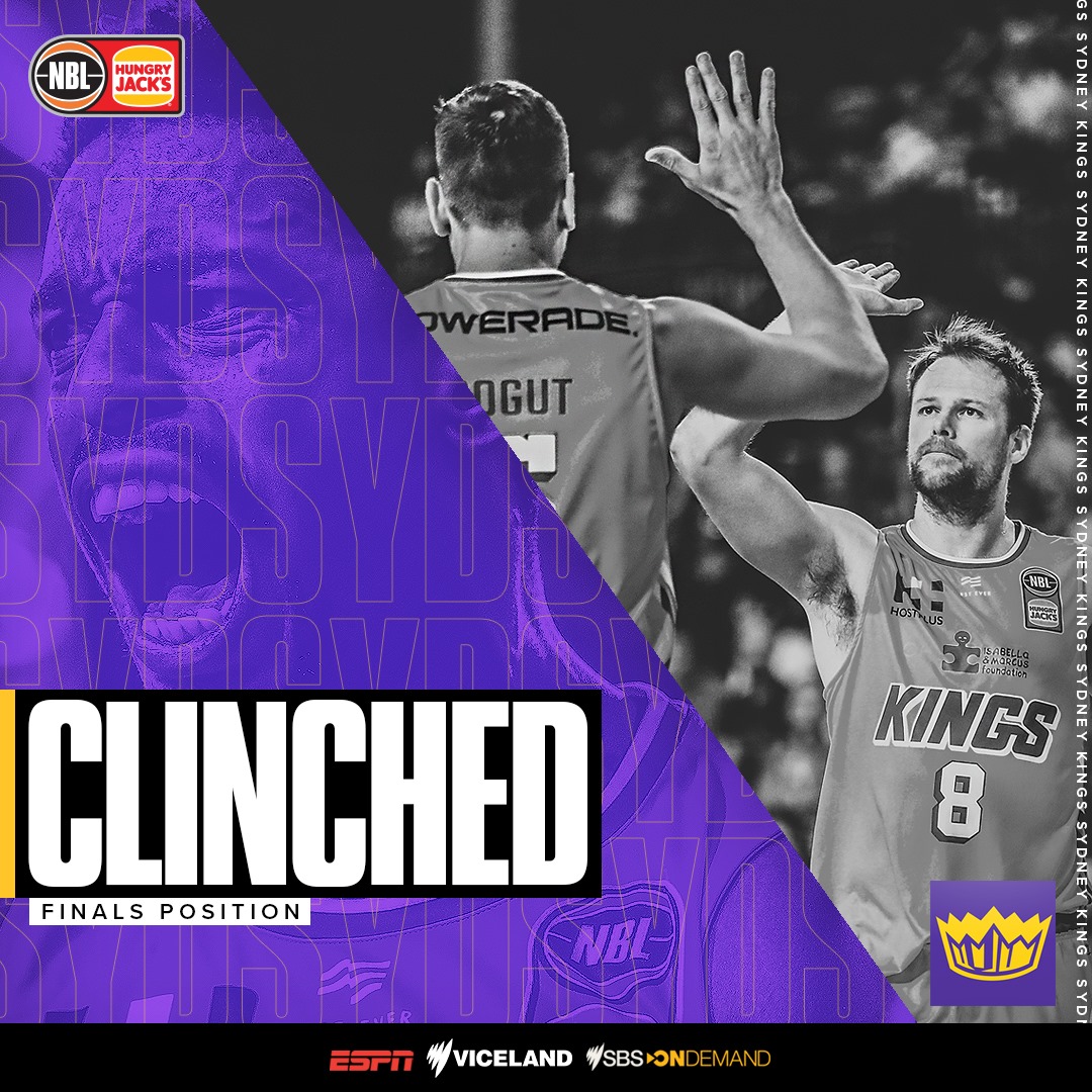 FullTimeLIVEWA's tweet photo. KINGS CLINCHED

Sydney Kings are the first team to punch their ticket to the #NBL20 Playoffs after a big W against the Hawks.

Can They Go All The Way?
#NBL https://t.co/qV1c27JNLi