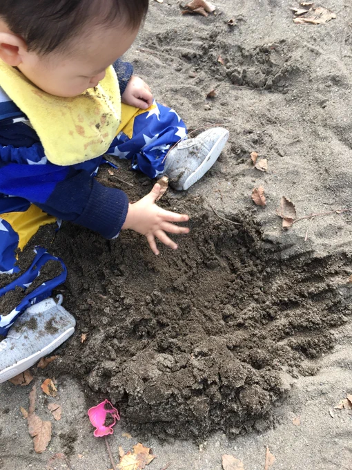 土を食う。どんどん食う。  #育児衝撃画像 