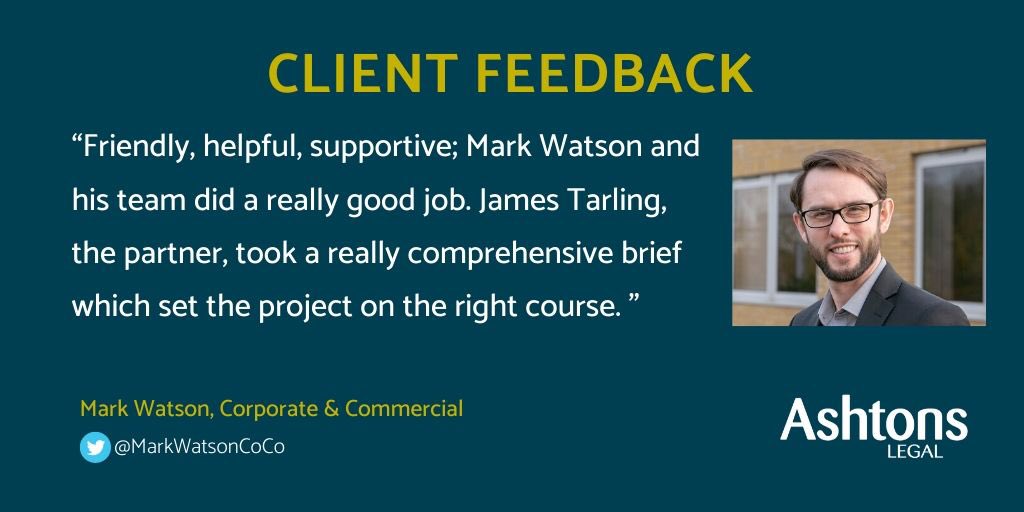 MarkWatsonCoCo's tweet photo. Always nice to receive positive feedback from a happy client. Good display of teamwork with @tarling_james @AshtonsLegal https://t.co/XdcMSSeaSt