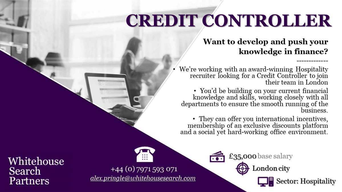 Happy Friday guys! Take a peek at today's role - always happy to have an exploratory chat even if you're not looking to move just yet!
#newrole #vacancy #creditcontroller