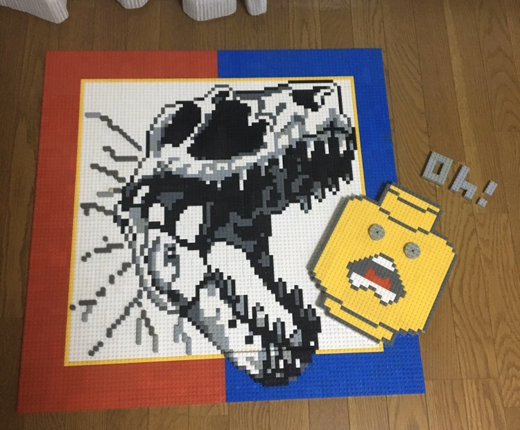 レゴタク Ar Twitter つい 遊び心のようなものが出て レゴ絵がトリックアートみたいになっちゃった レゴ Lego Lego ドット Dot Pixel ピクセル Mosaic Perler Beads ブロック Legofan イラスト 恐竜 ジュラシックパーク Dinasour Trex