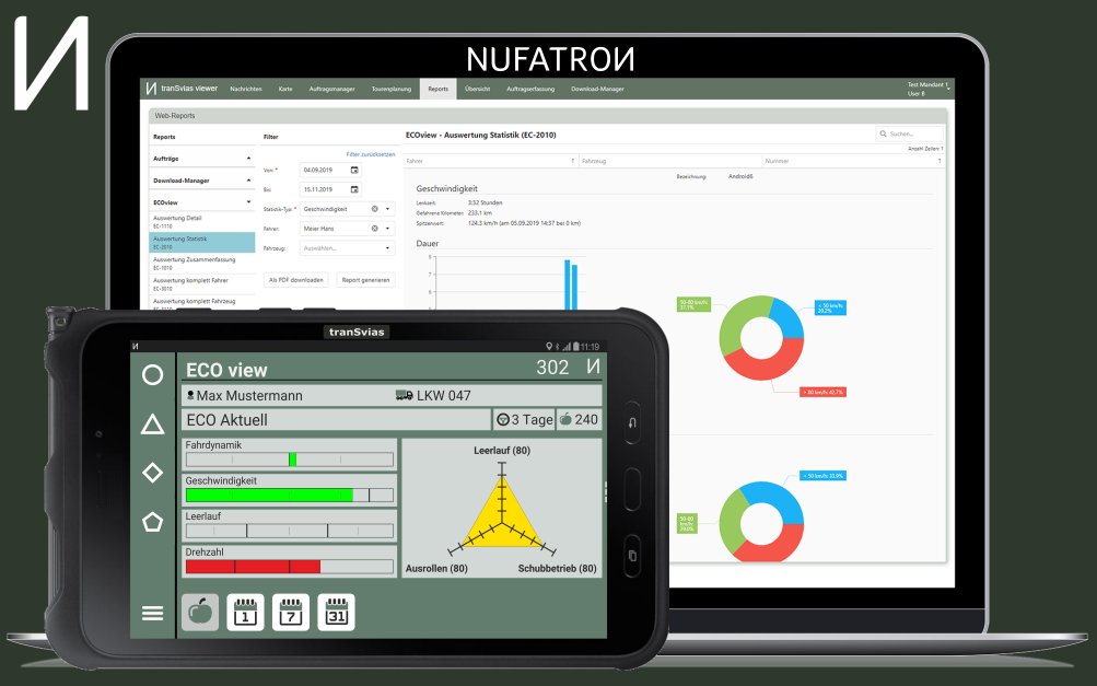 Nufatron's tweet photo. Den neuen ECOview unserer tranSvias drive Fahrer App schon gesehen?
Endlich ist der aus unseren Systemen der TRANSPO-Drive Familie bekannte Fahrstilassistent in der überarbeiteten Version auch auf der tranSvias drive Fahrer App erhältlich. 👉https://t.co/UkTKOeu1V6 https://t.co/yHuEj7Vkfh