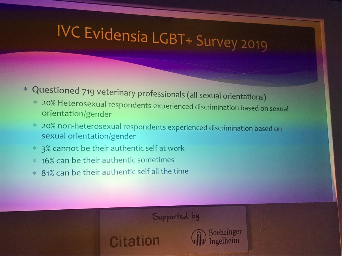 RCVS_CEO's tweet photo. The inspiring Dan Makin from @bvlgbt telling some powerful and moving stories about the challenges of discrimination in the veterinary workplace, and in a brilliant coincidence, the slide came out rainbow-coloured! (It was blue and white on screen.). @vetmindmatters https://t.co/2KowMEwLHE