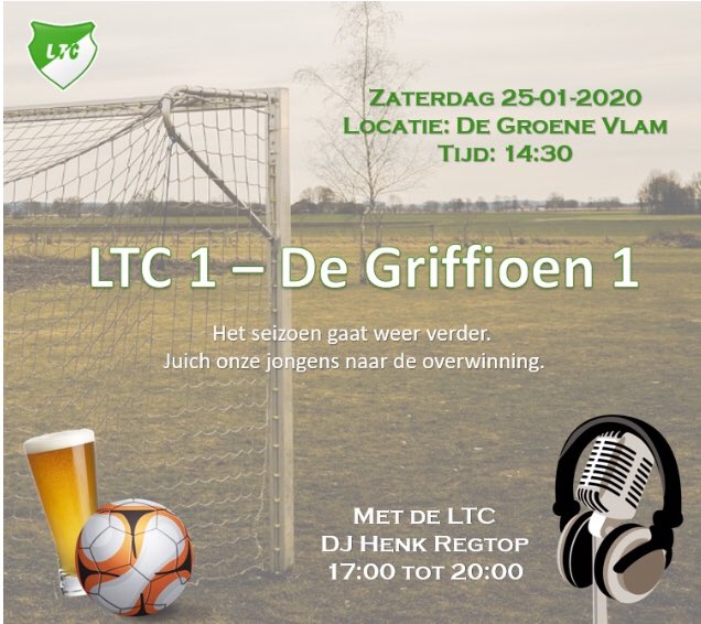 Morgen wordt de competitie weer hervat. #vvLTC start met een thuiswedstrijd tegen <a href="/SVDeGriffioen/">SV De Griffioen</a>, aftrap om 14.30u