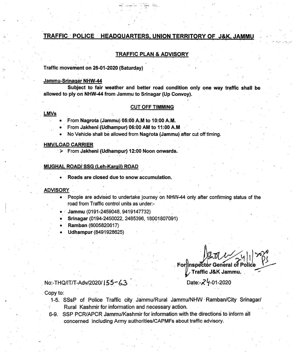 TRAFFIC PLAN &amp; ADVISORY