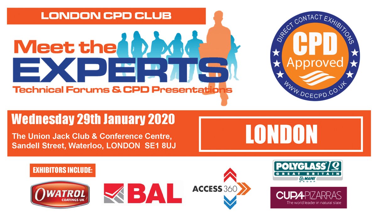 DCECPD's tweet photo. 2nd CPD event next week is #London 29/1
Come and meet the experts @Owatroluk @BALtiling @bilcouk @PolyglassL @CUPAPIZARRAS_en and Prefa.
FREE to attend. Breakfast/Lunch/Refreshments included
Register at https://t.co/Idkov2YreR or 01630 673000
#CPD #dcecpd https://t.co/xtwboKOQ1D