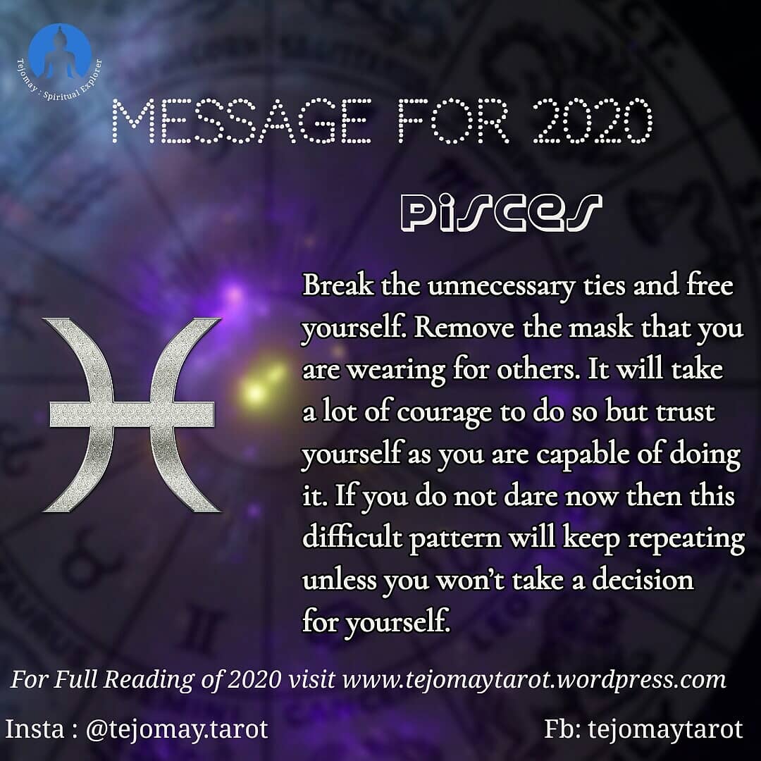 For Full Reading visit tejomaytarot.wordpress.com 
#2020Horoscope #2020predictions #yearlypredictions #Year2020 #Horoscope #Predictions #Prediction #guidance #message #Pisces #pisces♓ #pisceshoroscope #piscespredictions