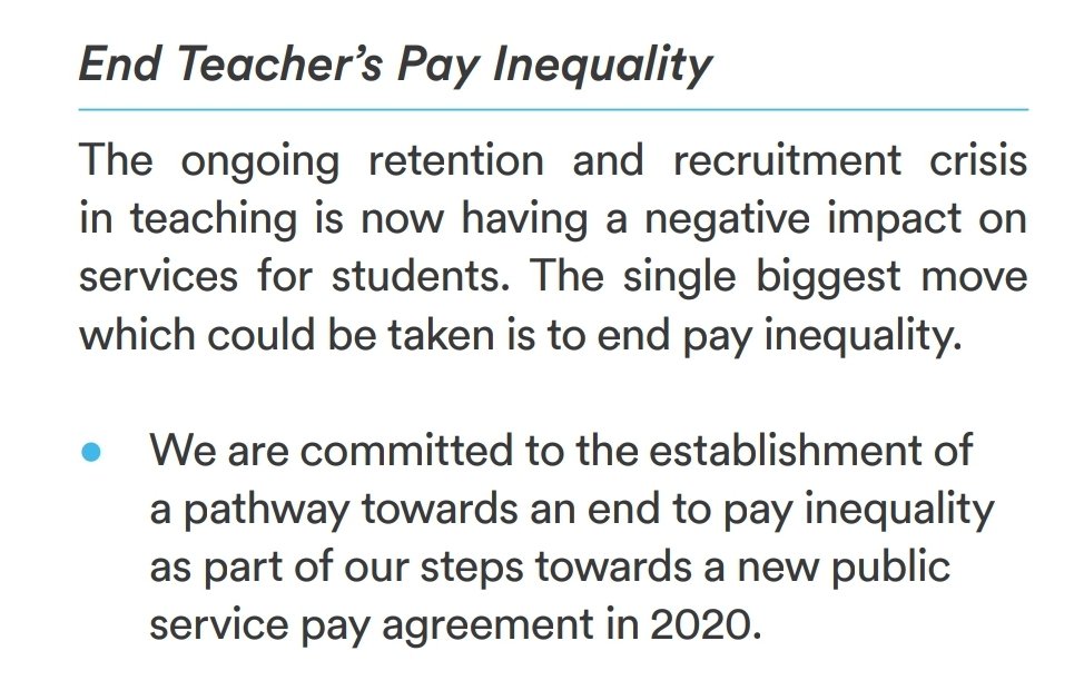 On page 76 of the <a href="/fiannafailparty/">Fianna Fáil</a> manifesto is a commitment to end teacher pay inequality.

Pay inequality isn't even mentioned by <a href="/FineGael/">Fine Gael</a> in their manifesto.

#edchatie
#GE2020