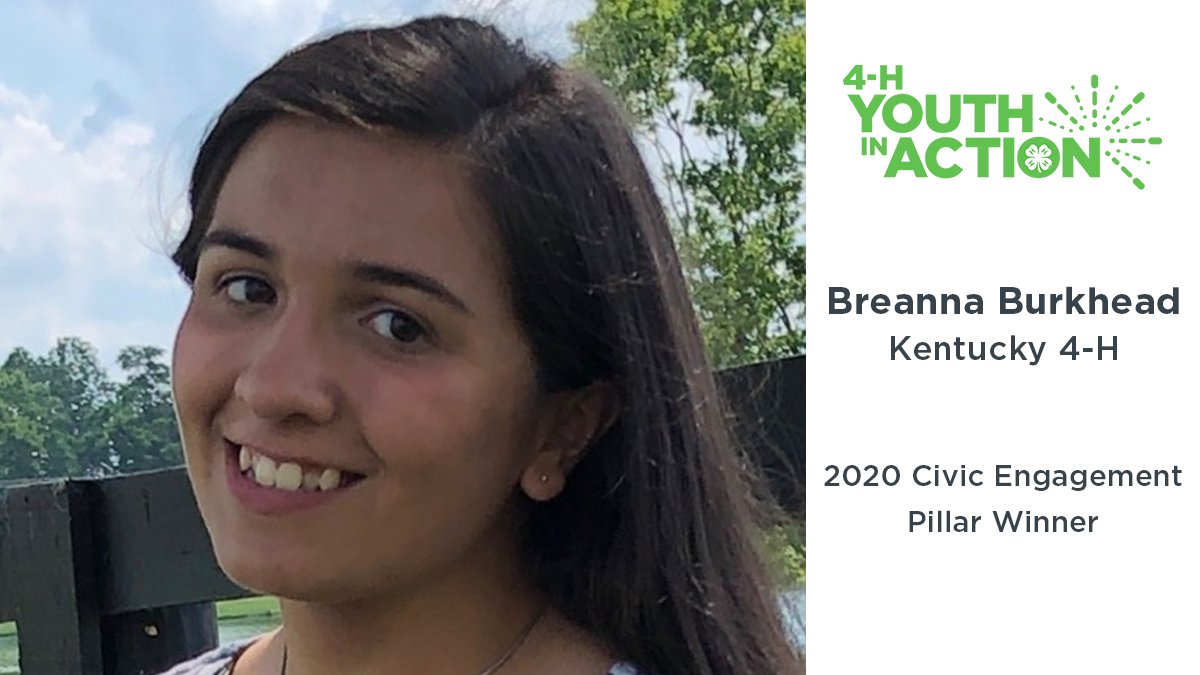 Meet 2020 #4HYouthinAction Civic Engagement Pillar Winner, Breanna! Breanna stepped up to help save her local arts center by writing and receiving a grant and was elected to serve as an executive director of the arts center. bit.ly/2tE8g1J #InspireKidstoDo <a href="/KY4H/">Kentucky 4-H</a>