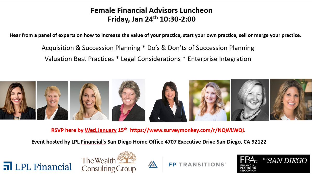 MarciBair's tweet photo. Going down today! Awesome panel of #FemaleAdvisor experts, sharing how to increase the value to your #FinancialPlanning firm & discuss #SuccessionPlanning & bringing more #Women into our Profession. #CFPpro @LPL @KMZemaitis @WealthCG @fpassociation @FPTransitions @BairFinancial https://t.co/7P8DmTYYpR
