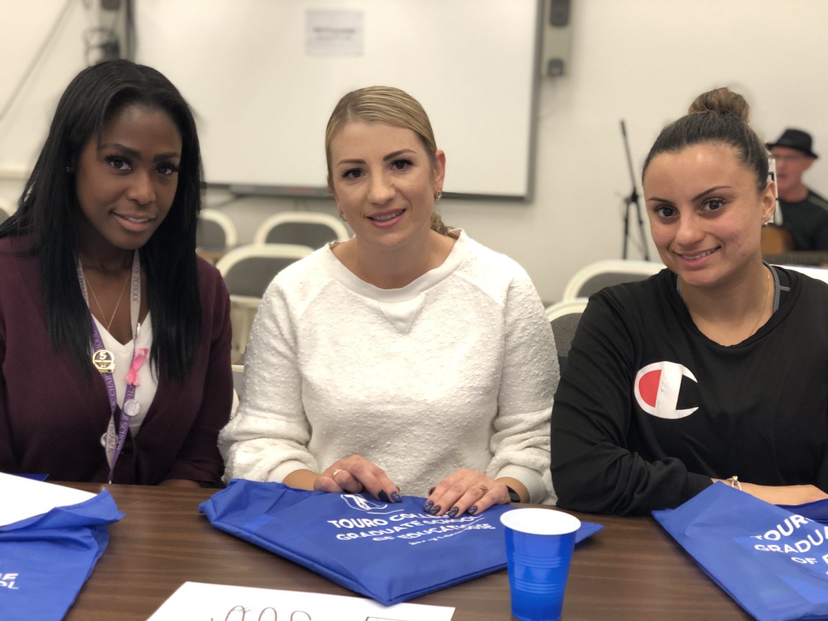 TouroGSE's tweet photo. Meet @TouroGSE teacher candidates: (from the right) Katherine Kehs, Bright Start PT and PTA PLLC Behavioral technician, Siobhan Clarke, a 7th grade EIA teacher, Victoria Burlea, pre-kindergarten teacher. Good luck on your new journey! #FeatureTeacherFriday #myTouroGSE https://t.co/hUUDQb6wpc