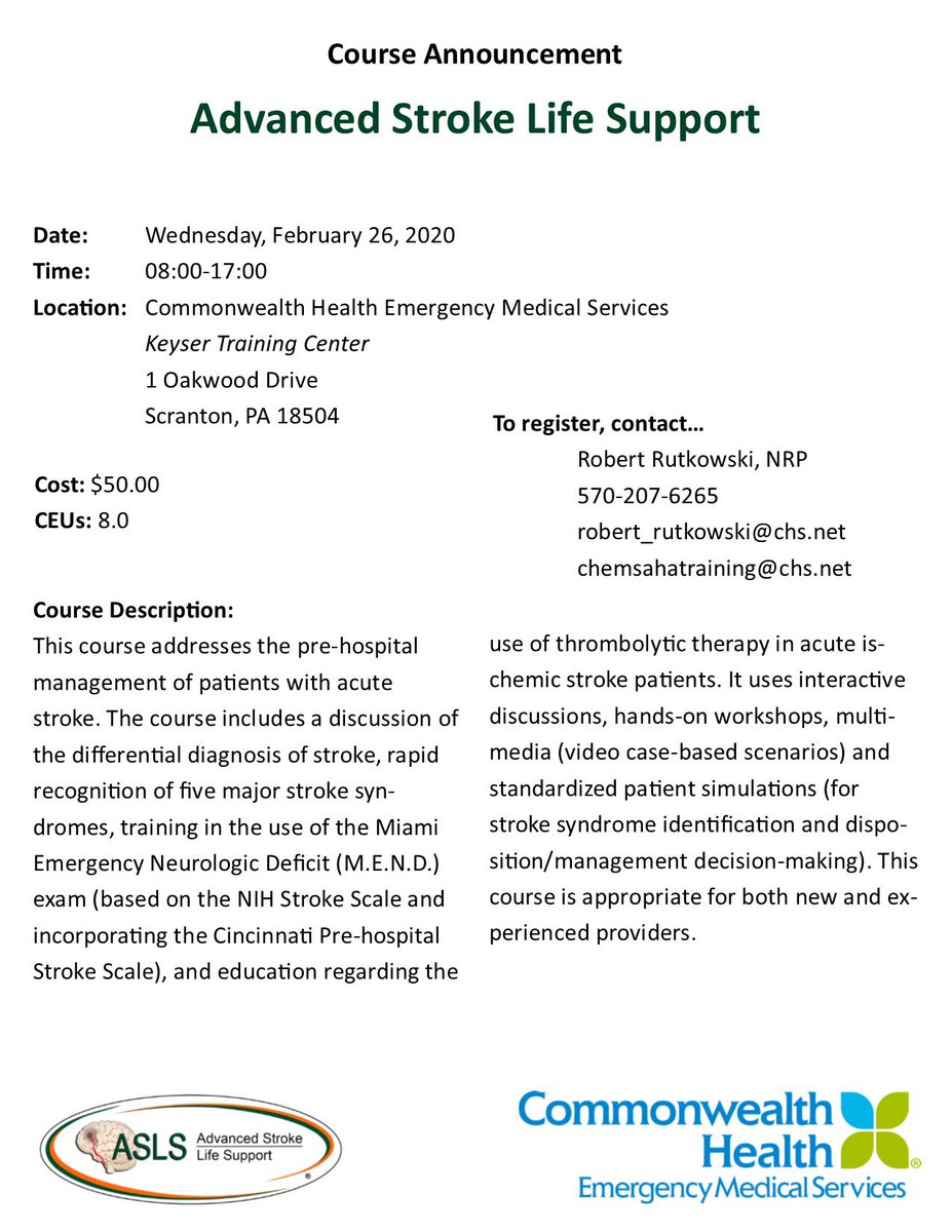 CHEMSemscw1's tweet photo. #knowledgeispower Don’t be left behind. Register today! #stroke #Pediatrics #EducationAndTraining #CEU #EMS #chems https://t.co/WLJfifuPFn