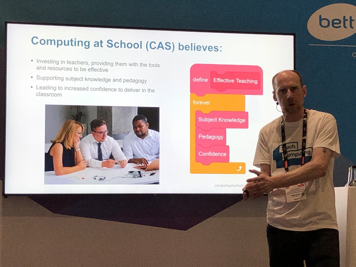 wendypicci's tweet image. @PeterMarshman presenting on the benefits of being part of your local @CompAtSch community of practice at @BETT_show #wearecomputing