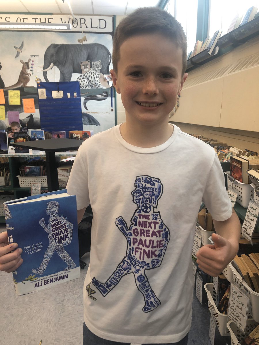 Grade5Rockstars's tweet photo. We are creating T-shirts to wear at our YMA PJ Party on Monday! @alibenj1 we thought you’d like to know that Max has his fingers crossed that Pauli to win you a Newbery! #newbery2020 #YMApjparty https://t.co/KGrRQXDXKu