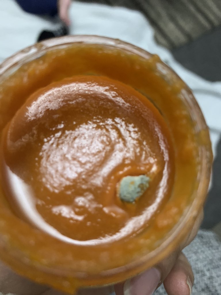 MissyNM92's tweet photo. @cowandgate just opened a tin of First Spoons Carrot only to find mould growing inside it. Smells disgusting. Expiry date is 27/10/20. Beyond shocked. Can’t believe this is being stocked for babies to eat! https://t.co/HbaiI1TTGU