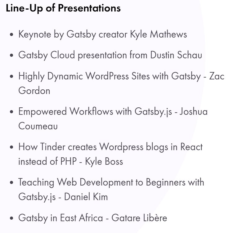 Screenshot of Gatsby Days Speakers