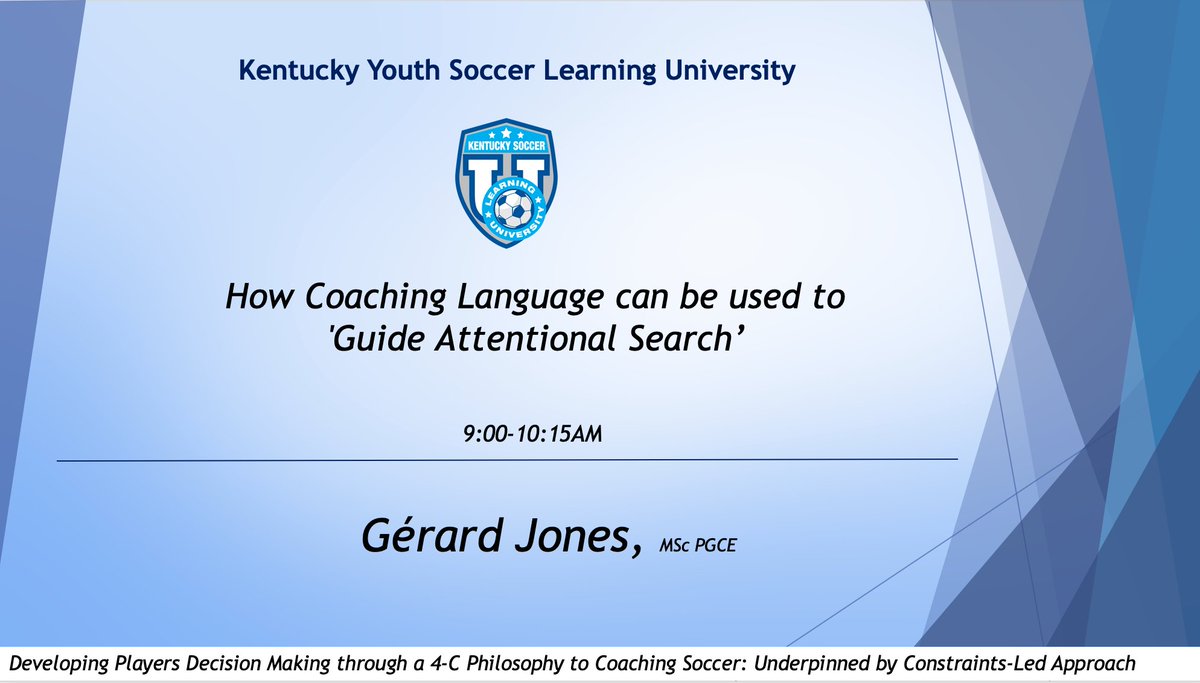 Gerard_Jones's tweet photo. Excited to be presenting at the @kysoccerdoc "Kentucky Youth Soccer Association" #SoccerLearningUniversity next weekend Feb 1st alongside some outstanding presenters! I will be sharing insight into how use Coaching Language to 'Guide Attentional Search' @kysoccerdoc https://t.co/4SGKCPanIV