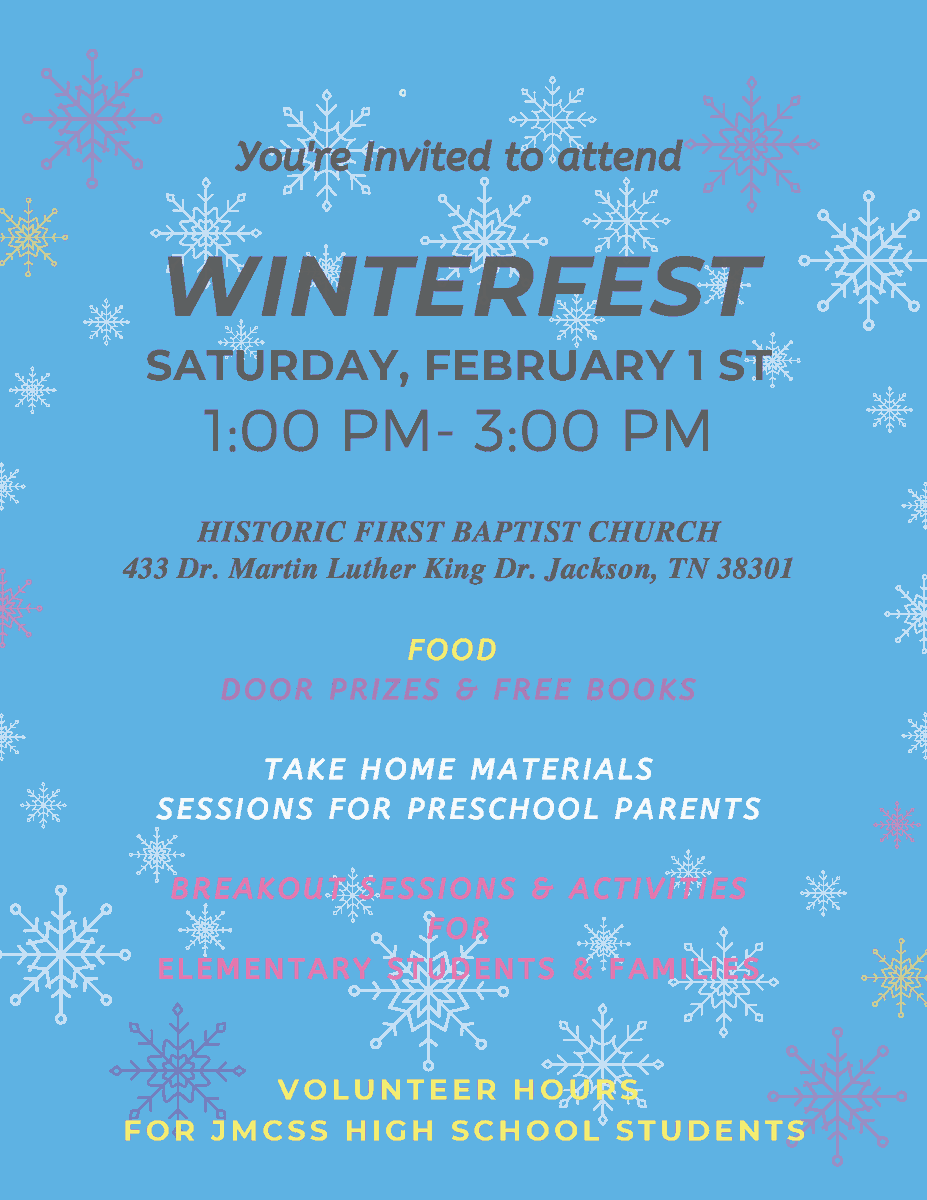 JMCSchools's tweet photo. You're invited to join us next Saturday, February 1st for Winterfest! ❄️🍕📚❄️☕ Door prizes, 🆓 food, and 🆓 books are in store!! 
There will be sessions for elementary students, families, and parents of preschoolers!! 👩‍🏫👦🏿👪🧒🏾 https://t.co/ifaxU53P1m #ParentLearning https://t.co/oh9lDyfu9p